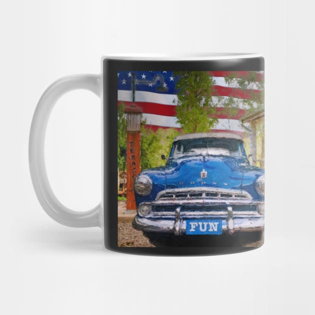 Classic American Automobile with American Flag by Custom Autos